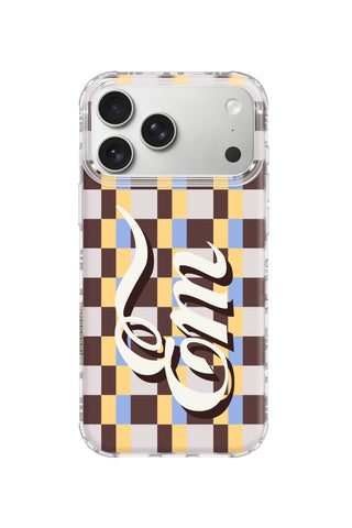 Custom Monogram iPhone 18 Pro Max Case, Chocolate Check Design by MultiCustomize