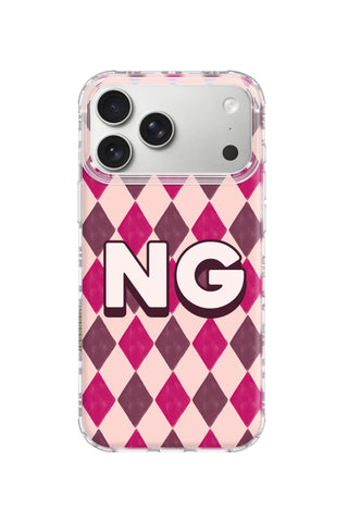 Custom Monogram iPhone 18 Pro Max Case, pink harlequin Design by MultiCustomize