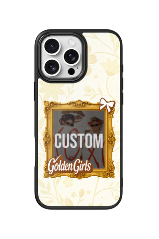 Flat lay view of personalized bestie gold vintage frame Photo design on custom iPhone 16 Pro Max case by MultiCustomize