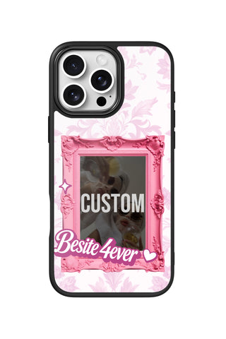 Flat lay view of personalized bestie rose vintage frame Photo design on custom iPhone 16 Pro Max case by MultiCustomize