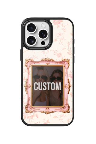 Flat lay view of personalized coquette frame Photo design on custom iPhone 16 Pro Max case by MultiCustomize