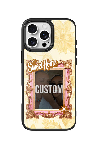 Flat lay view of personalized family yellow vintage frame Photo design on custom iPhone 16 Pro Max case by MultiCustomize