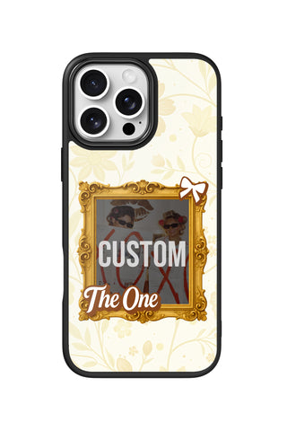 Flat lay view of personalized bestie gold vintage frame Photo design on custom iPhone 16 Pro Max case by MultiCustomize