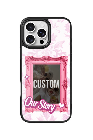 Flat lay view of personalized lover rose vintage frame Photo design on custom iPhone 16 Pro Max case by MultiCustomize