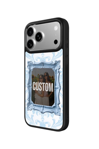 Side view and button details of custom monogram iPhone case by MultiCustomize