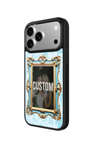 Side view and button details of custom monogram iPhone case by MultiCustomize