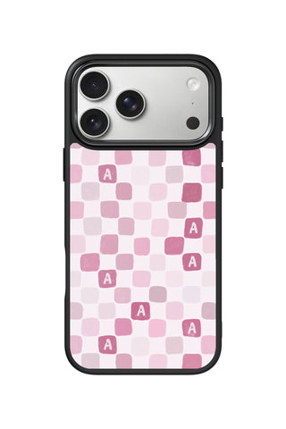 Custom initial iPhone 17 Pro Max Case, Pink Tiles Grid Design by MultiCustomize