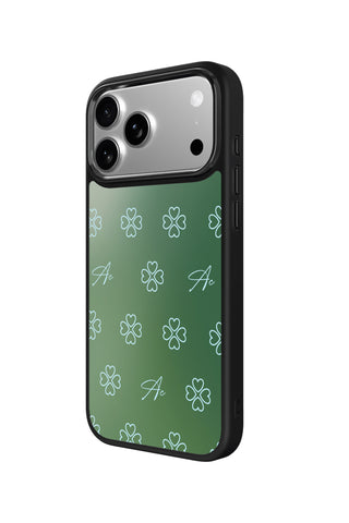 Side view and button details of custom monogram iPhone case by MultiCustomize