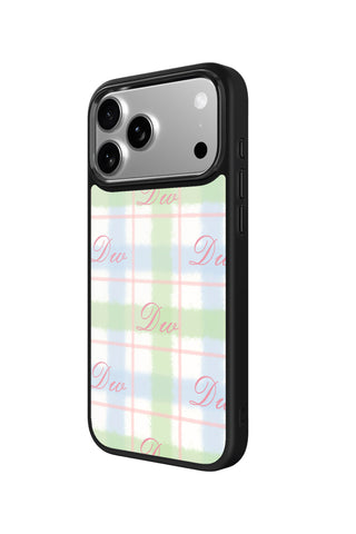 Side view and button details of custom monogram iPhone case by MultiCustomize