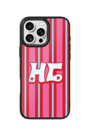Flat lay view of personalized candy lines monogram design on custom iPhone 16 Pro Max case by MultiCustomize