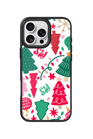 Flat lay view of personalized christmas trees monogram design on custom iPhone 16 Pro Max case by MultiCustomize
