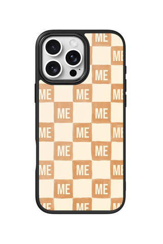 Flat lay view of personalized honey check monogram design on custom iPhone 16 Pro Max case by MultiCustomize