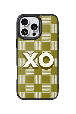Flat lay view of personalized matcha grid monogram design on custom iPhone 16 Pro Max case by MultiCustomize