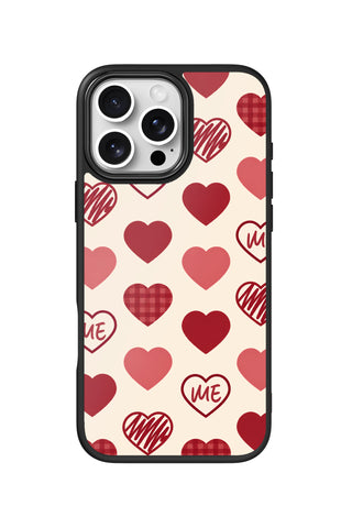 Flat lay view of personalized mixed hearts monogram design on custom iPhone 16 Pro Max case by MultiCustomize