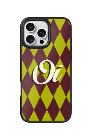 Flat lay view of personalized vintage argyle monogram design on custom iPhone 16 Pro Max case by MultiCustomize