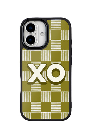 Flat lay view of personalized matcha grid monogram design on custom iPhone 17 case by MultiCustomize
