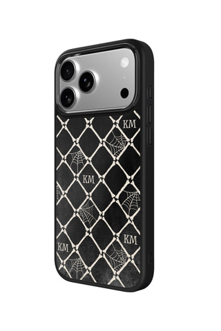 Side view and button details of custom monogram iPhone case by MultiCustomize