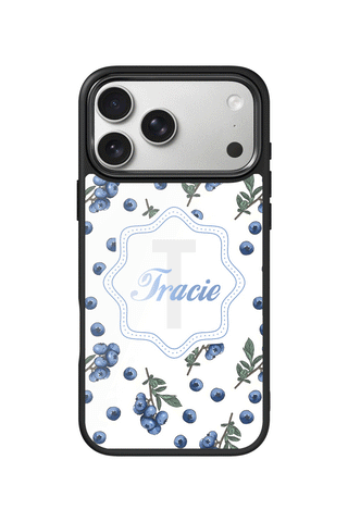 Custom Monogram iPhone 17 Pro Max Case, Botanical Blueberries Design by MultiCustomize