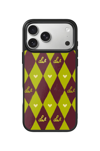 Custom Monogram iPhone 17 Pro Max Case, Burgundy Argyle Diamonds Design by MultiCustomize