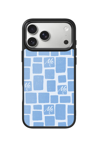 Custom Monogram iPhone 17 Pro Max Case, Chilly Blue Bricks Design by MultiCustomize
