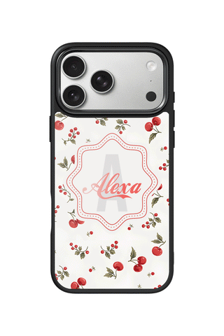 Custom Monogram iPhone 17 Pro Max Case, Coquette Cherry Girl Design by MultiCustomize