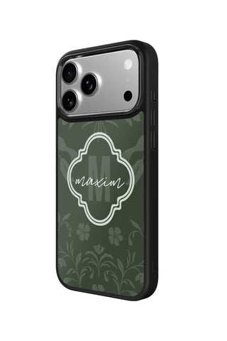 Side view and button details of custom monogram iPhone case by MultiCustomize