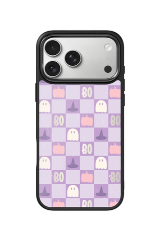 Custom Monogram iPhone 17 Pro Max Case, Halloween Ghost Grid Design by MultiCustomize