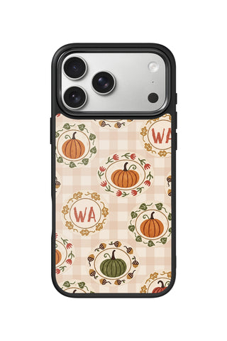 Custom Monogram iPhone 17 Pro Max Case, Halloween Pumpkin Plates Design by MultiCustomize