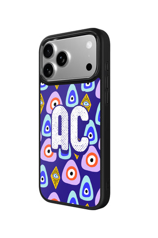 Side view and button details of custom monogram iPhone case by MultiCustomize