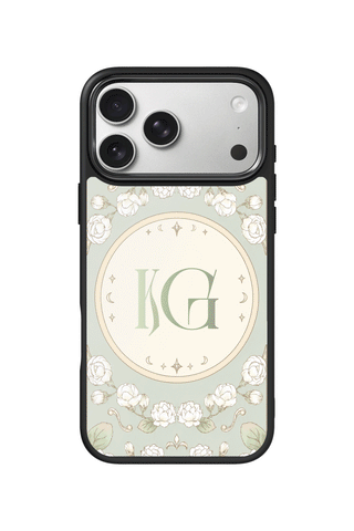 Custom Monogram iPhone 17 Pro Max Case, Muted Green Bloom Design by MultiCustomize