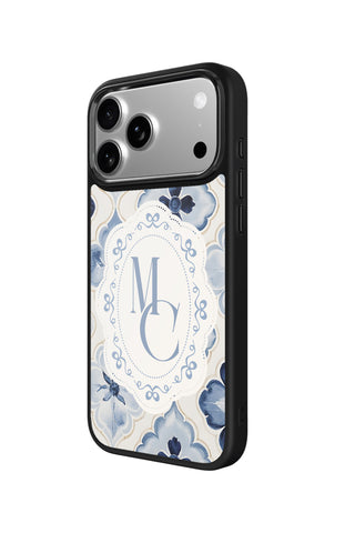 Side view and button details of custom monogram iPhone case by MultiCustomize