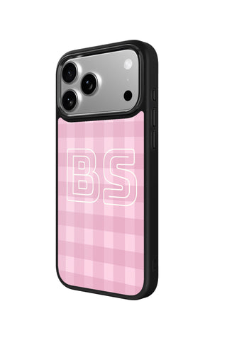 Side view and button details of custom monogram iPhone case by MultiCustomize