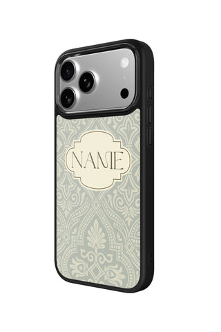 Side view and button details of custom monogram iPhone case by MultiCustomize
