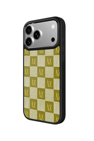 Side view and button details of custom monogram iPhone case by MultiCustomize