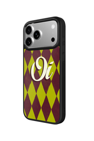 Side view and button details of custom monogram iPhone case by MultiCustomize
