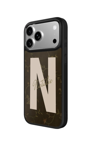 Side view and button details of custom monogram iPhone case by MultiCustomize