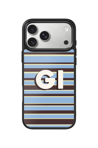 Custom Monogram iPhone 18 Pro Max Case, blue brown preppy stripe Design by MultiCustomize