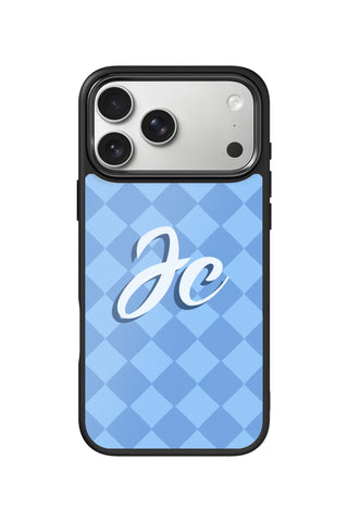 Custom Monogram iPhone 18 Pro Max Case, blue diamonds Design by MultiCustomize