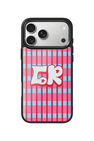 Custom Monogram iPhone 18 Pro Max Case, bubblegum grid Design by MultiCustomize