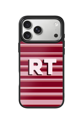 Custom Monogram iPhone 18 Pro Max Case, coquette burgundy stripe Design by MultiCustomize