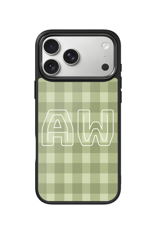 Custom Monogram iPhone 18 Pro Max Case, green gingham Design by MultiCustomize