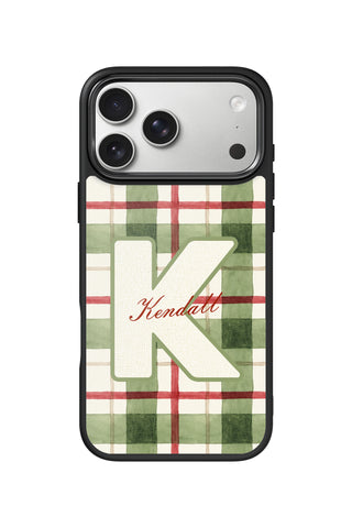 Custom Monogram/ iPhone 18 Pro Max Case, holiday sage tartan Design by MultiCustomize