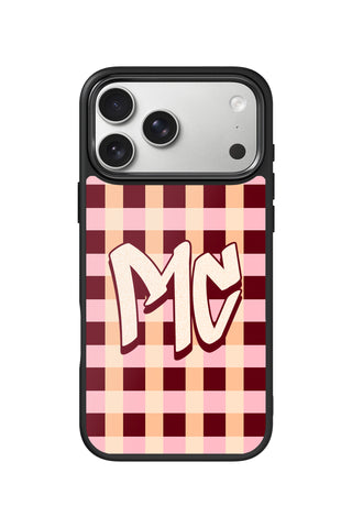 Custom Monogram iPhone 18 Pro Max Case, peach plaid Design by MultiCustomize