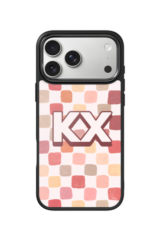 Custom Monogram iPhone 18 Pro Max Case, peach watercolor grid Design by MultiCustomize