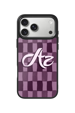 Custom Monogram iPhone 18 Pro Max Case, plum check Design by MultiCustomize