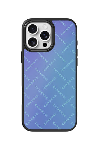 Flat lay view of personalized aqua signature Name design on custom iPhone 16 Pro Max case by MultiCustomize
