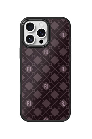 Flat lay view of personalized mocha argyle Name design on custom iPhone 16 Pro Max case by MultiCustomize