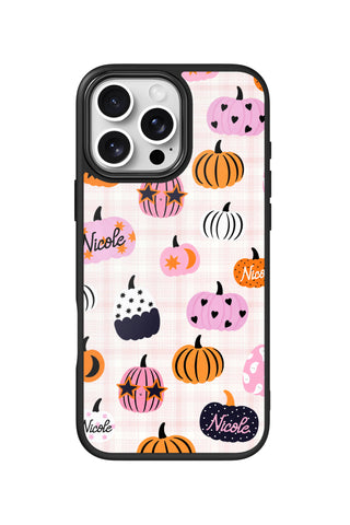 Flat lay view of personalized pastel pumpkins Name design on custom iPhone 16 Pro Max case by MultiCustomize