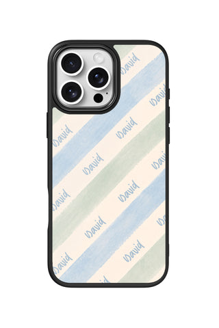 Flat lay view of personalized pastel tides Name design on custom iPhone 16 Pro Max case by MultiCustomize