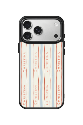 Custom Name iPhone 17 Pro Max Case, Blue Soft Stripes Design by MultiCustomize